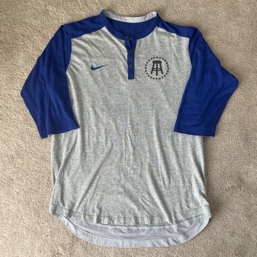 Barstool Sports Nike Henley Mens Large Blue Gray Dri Fit 3/4 Sleeve T Shirt